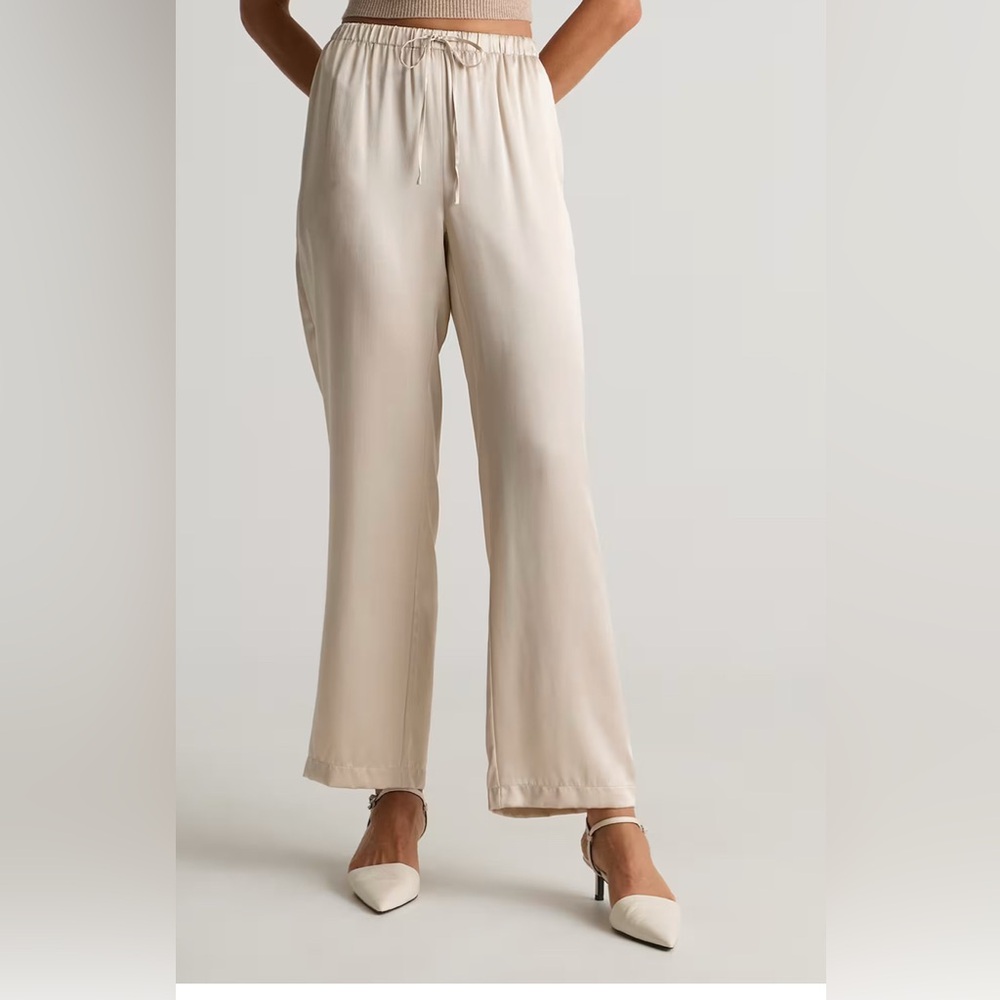 Quince 100% washable silk drawstring wide leg pants